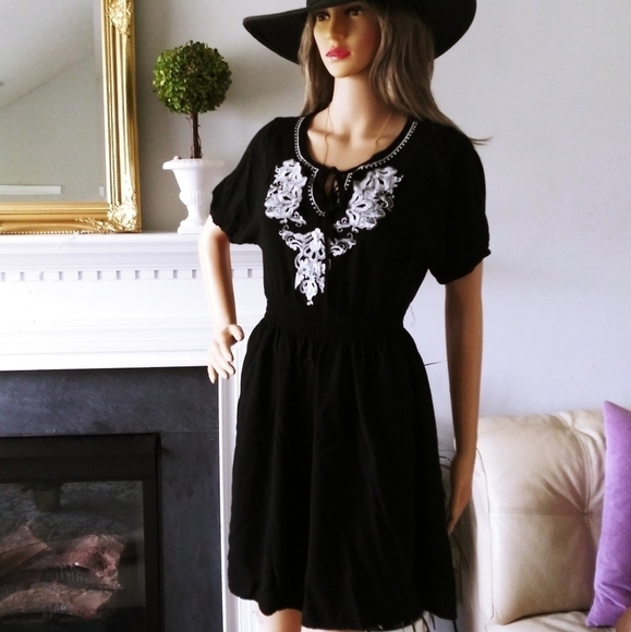 Mlle Cabrielle black summer dress embroidered boho - Picture 1 of 8